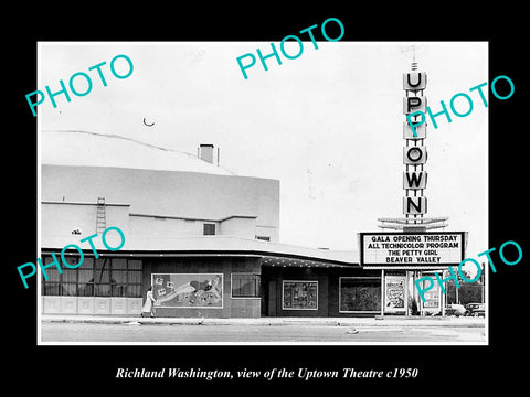 OLD LARGE HISTORIC PHOTO OF RICHLAND WASHINGTON, THE UPTOWN THEATER c1950