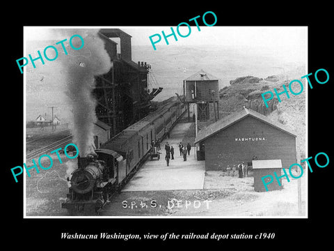 OLD LARGE HISTORIC PHOTO OF WASHTUCNA WASHINGTON, THE RAILROAD STATION c1940