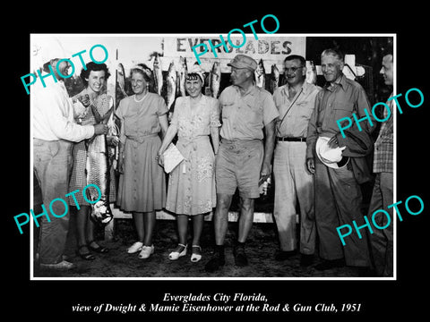 OLD HISTORIC PHOTO OF EVERGLADES CITY FLORIDA DWIGHT EISENHOWER AT GUN CLUB 1951