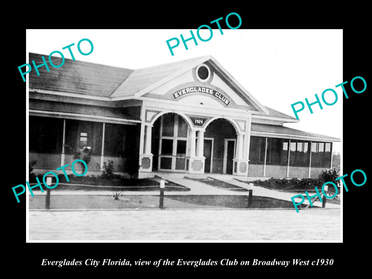 OLD LARGE HISTORIC PHOTO OF EVERGLADES CITY FLORIDA, THE EVERGLADES CLUB c1930