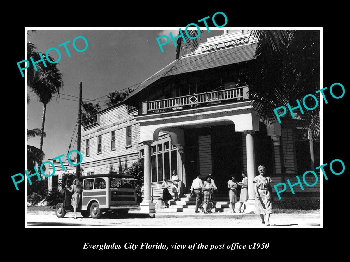 OLD LARGE HISTORIC PHOTO OF EVERGLADES CITY FLORIDA, THE POST OFFICE c1950