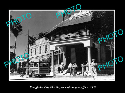 OLD LARGE HISTORIC PHOTO OF EVERGLADES CITY FLORIDA, THE POST OFFICE c1950