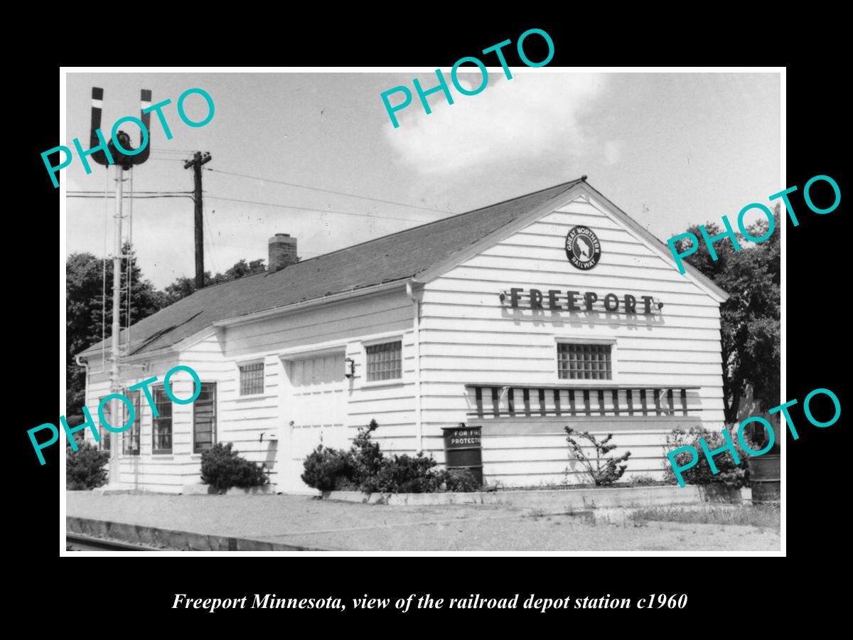 OLD LARGE HISTORIC PHOTO OF FREEPORT MINNESOTA, THE RAILROAD STATION c1960