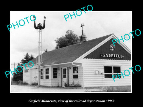 OLD LARGE HISTORIC PHOTO OF GARFIELD MINNESOTA, THE RAILROAD STATION c1960