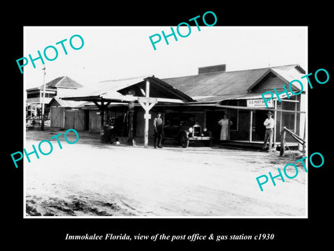 OLD LARGE HISTORIC PHOTO OF IMMOKALEE FLORIDA, POST OFFICE & GAS STATION c1930