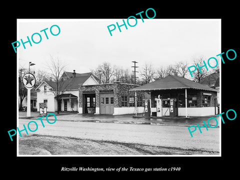 OLD LARGE HISTORIC PHOTO OF RITZVILLE WASHINGTON, THE TEXACO GAS STATION c1940