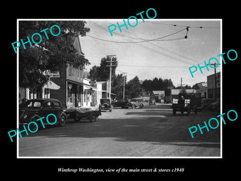 OLD LARGE HISTORIC PHOTO OF WINTHROP WASHINGTON, THE MAIN STREET & STORES c1940