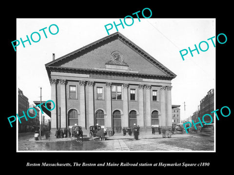 OLD HISTORIC PHOTO OF BOSTON MASSACHUSETTS, HAYMARKET Sq RAILROAD STATION c1890