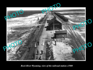 OLD LARGE HISTORIC PHOTO OF ROCK RIVER WYOMING, THE RAILROAD DEPOT STATION c1900