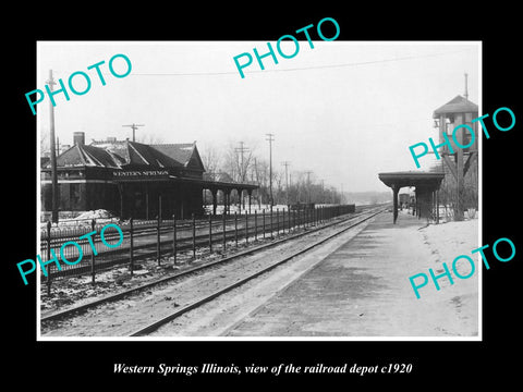 OLD LARGE HISTORIC PHOTO OF WESTERN SPRINGS ILLINOIS, THE RAILROAD STATION c1920