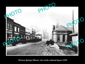 OLD LARGE HISTORIC PHOTO OF WESTERN SPRINGS ILLINOIS, THE RAILROAD STATION c1940