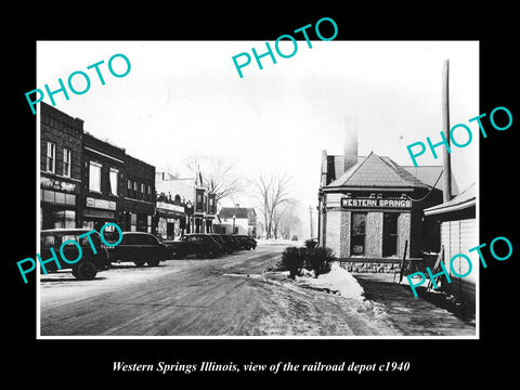 OLD LARGE HISTORIC PHOTO OF WESTERN SPRINGS ILLINOIS, THE RAILROAD STATION c1940