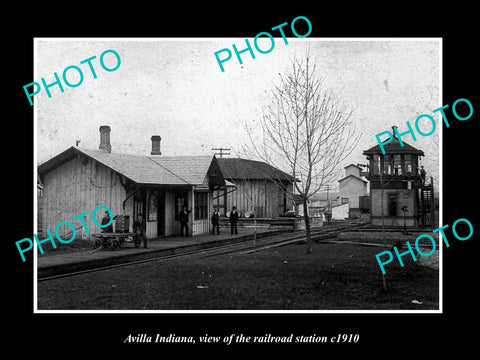 OLD LARGE HISTORIC PHOTO OF AVILLA INDIANA, THE RAILROAD DEPOT STATION c1910