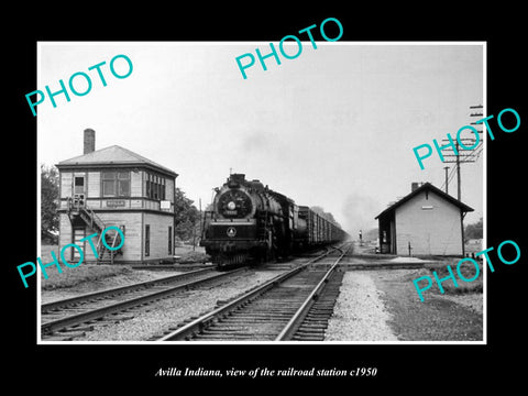 OLD LARGE HISTORIC PHOTO OF AVILLA INDIANA, THE RAILROAD DEPOT STATION c1950