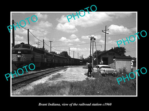 OLD LARGE HISTORIC PHOTO OF BRANT INDIANA, THE RAILROAD DEPOT STATION c1960 1