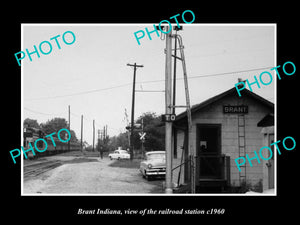 OLD LARGE HISTORIC PHOTO OF BRANT INDIANA, THE RAILROAD DEPOT STATION c1960 2