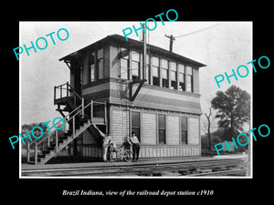 OLD LARGE HISTORIC PHOTO OF BRAZIL INDIANA, THE RAILROAD DEPOT STATION c1910