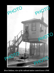 OLD LARGE HISTORIC PHOTO OF BROW INDIANA, THE RAILROAD STATION TOWER c1940