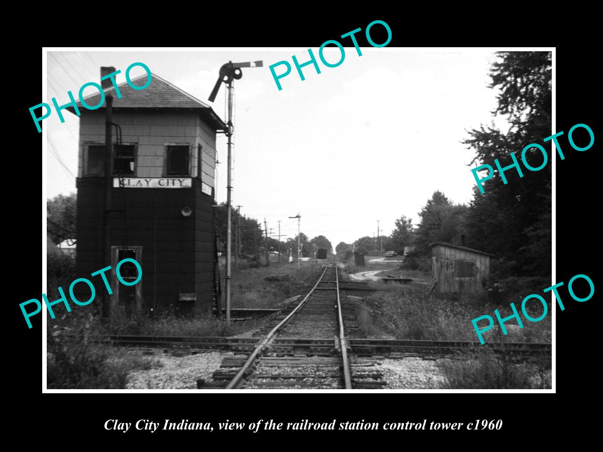 OLD LARGE HISTORIC PHOTO OF CLAY CITY INDIANA, THE RAILROAD STATION TOWER c1960