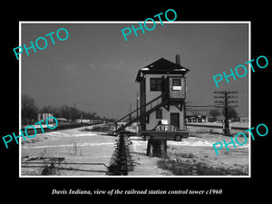 OLD LARGE HISTORIC PHOTO OF DAVIS  INDIANA, THE RAILROAD STATION TOWER c1960