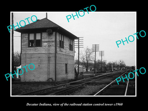 OLD LARGE HISTORIC PHOTO OF DECATUR INDIANA, THE RAILROAD STATION TOWER c1960