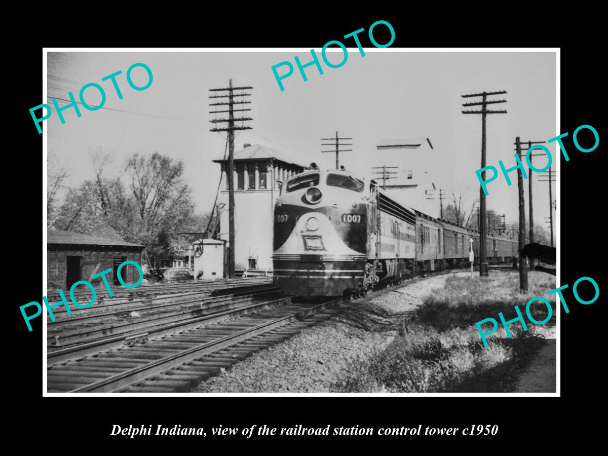 OLD LARGE HISTORIC PHOTO OF DELPHI INDIANA, THE RAILROAD STATION TOWER c1950