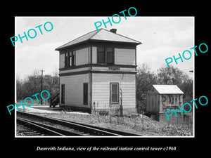 OLD LARGE HISTORIC PHOTO OF DUNREITH INDIANA, THE RAILROAD STATION TOWER c1960