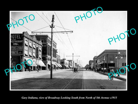 OLD LARGE HISTORIC PHOTO OF GARY INDIANA, VIEW OF THE BROADWAY & STORES c1915 2