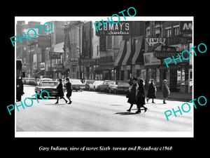 OLD LARGE HISTORIC PHOTO OF GARY INDIANA, VIEW OF THE BROADWAY & STORES c1960