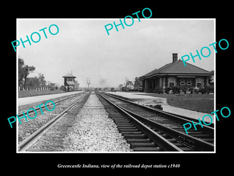 OLD LARGE HISTORIC PHOTO OF GREENCASTLE INDIANA, THE RAILROAD DEPOT STATION 1940