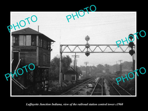 OLD HISTORIC PHOTO OF LAFFAYETTE JUNCTION INDIANA, RAILROAD STATION TOWER c1960