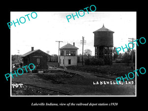 OLD LARGE HISTORIC PHOTO OF LAKEVILLE INDIANA, THE RAILROAD DEPOT STATION c1920