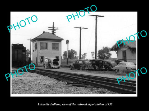 OLD LARGE HISTORIC PHOTO OF LAKEVILLE INDIANA, THE RAILROAD DEPOT STATION c1950