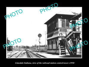 OLD LARGE HISTORIC PHOTO OF LIMEDALE INDIANA, THE RAILROAD STATION TOWER c1950