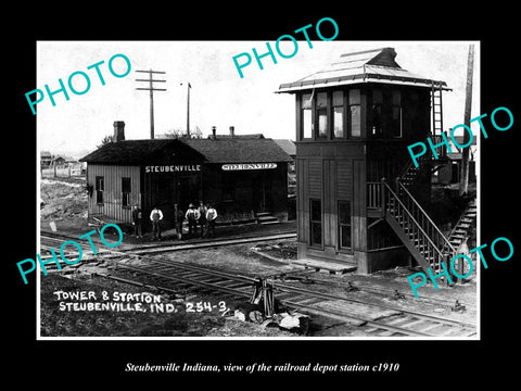 OLD LARGE HISTORIC PHOTO OF STEUBENVILLE INDIANA, RAILROAD DEPOT STATION c1910