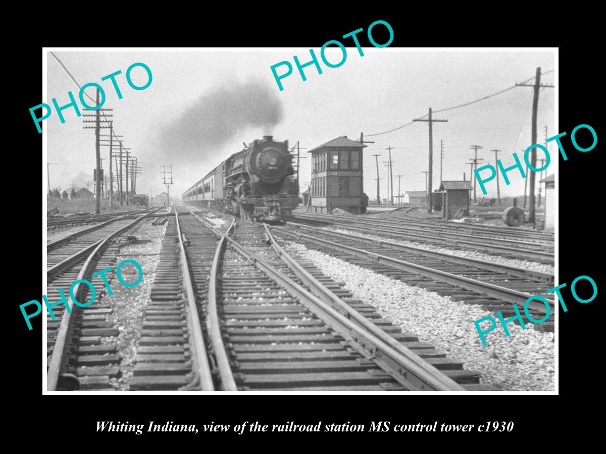 OLD LARGE HISTORIC PHOTO OF WHITING INDIANA, THE RAILROAD DEPOT STATION c1930