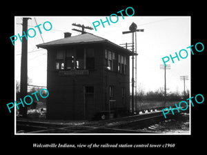 OLD LARGE HISTORIC PHOTO OF WOLCOTTVILLE INDIANA, RAILROAD STATION TOWER c1960