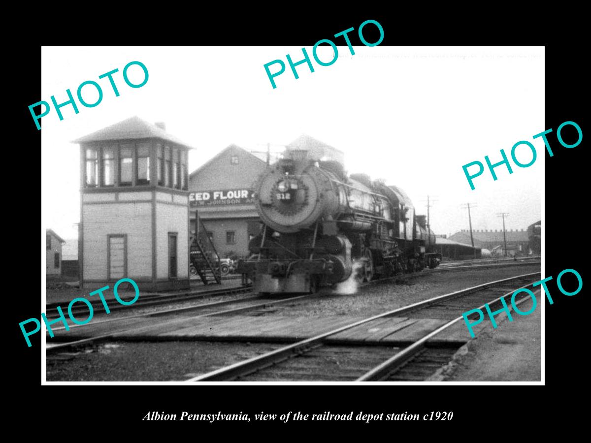 OLD LARGE HISTORIC PHOTO OF ALBION PENNSYLVANIA, THE RAILROAD DEPOT TOWER c1920