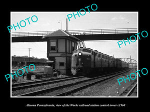 OLD LARGE HISTORIC PHOTO OF ALTOONA PENNSYLVANIA, THE WORKS RAILROAD TOWER c1960