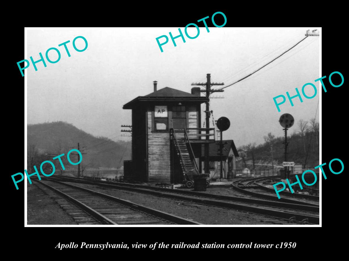 OLD LARGE HISTORIC PHOTO OF APOLLO PENNSYLVANIA, THE RAILROAD DEPOT TOWER c1950