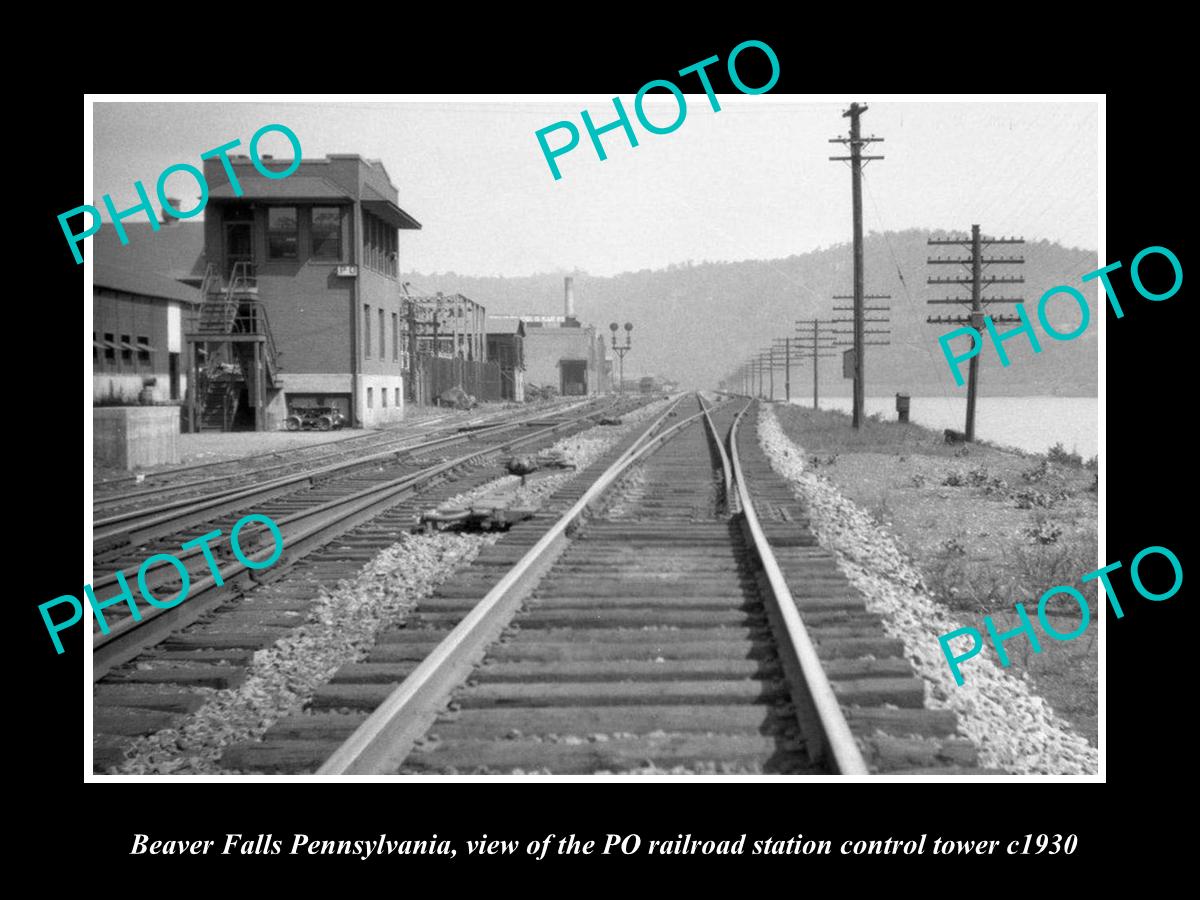 OLD LARGE HISTORIC PHOTO OF BEAVER FALLS PENNSYLVANIA, THE RAILROAD TOWER c1930