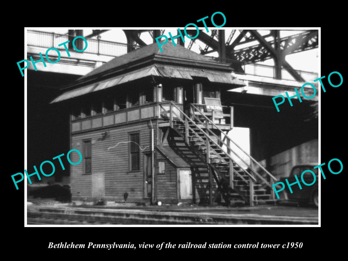 OLD LARGE HISTORIC PHOTO OF BETHLEHEM PENNSYLVANIA, RAILROAD DEPOT TOWER c1950