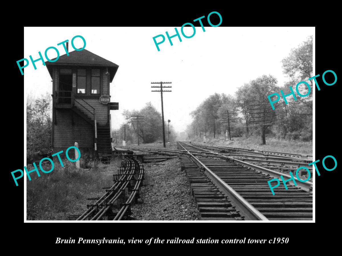 OLD LARGE HISTORIC PHOTO OF BRUIN PENNSYLVANIA, THE RAILROAD DEPOT TOWER c1950