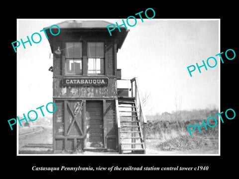 OLD LARGE HISTORIC PHOTO OF CASTASAQUA PENNSYLVANIA, RAILROAD DEPOT TOWER c1940