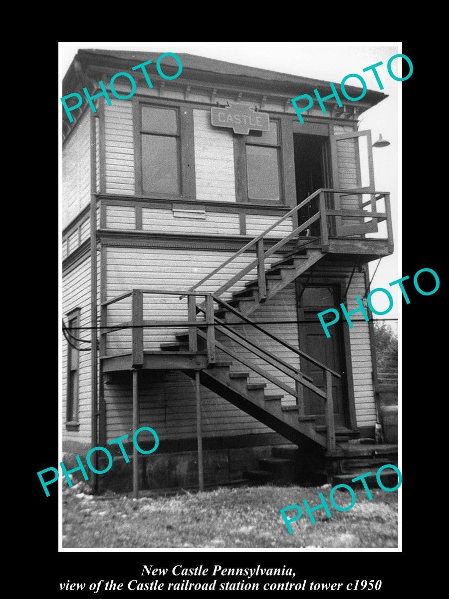 OLD LARGE HISTORIC PHOTO OF NEW CASTLE PENNSYLVANIA, RAILROAD DEPOT TOWER c1950