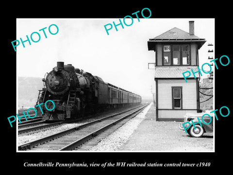 OLD LARGE HISTORIC PHOTO CONNELLSVILLE PENNSYLVANIA, RAILROAD DEPOT TOWER c1940