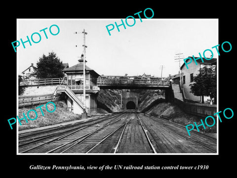 OLD LARGE HISTORIC PHOTO OF GALLITZEN PENNSYLVANIA, RAILROAD DEPOT TOWER c1930