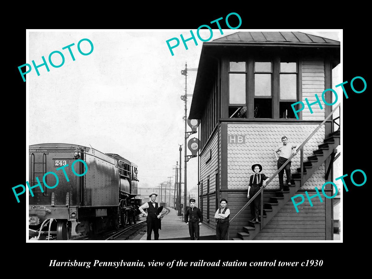 OLD LARGE HISTORIC PHOTO OF HARRISBURG PENNSYLVANIA, RAILROAD DEPOT TOWER c1930