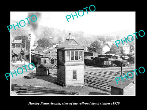 OLD LARGE HISTORIC PHOTO OF HAWLEY PENNSYLVANIA, THE RAILROAD DEPOT TOWER c1920