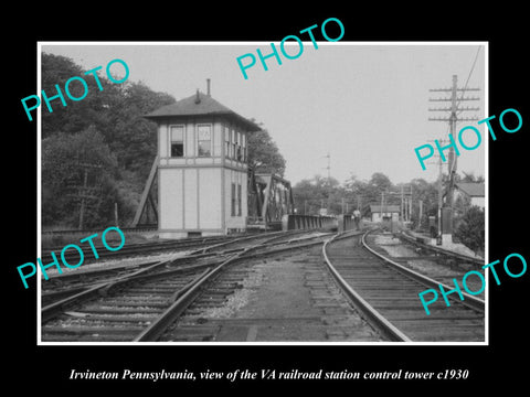 OLD LARGE HISTORIC PHOTO OF IRVINETON PENNSYLVANIA, RAILROAD DEPOT TOWER c1930